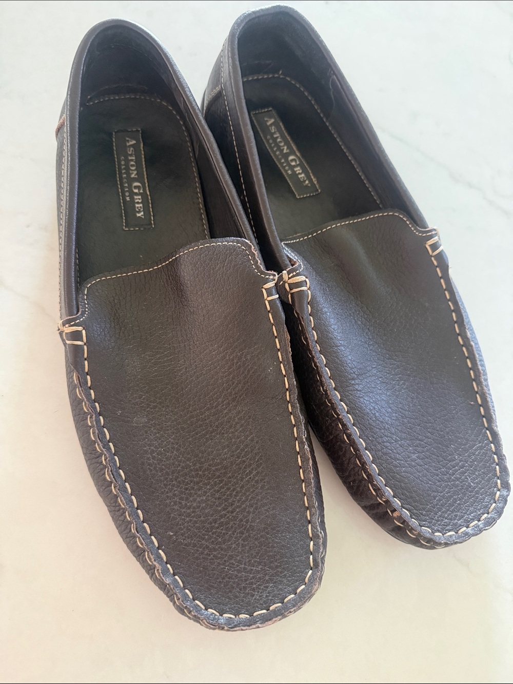 Aston Grey Men's Brown Leather Slip-On Loafers